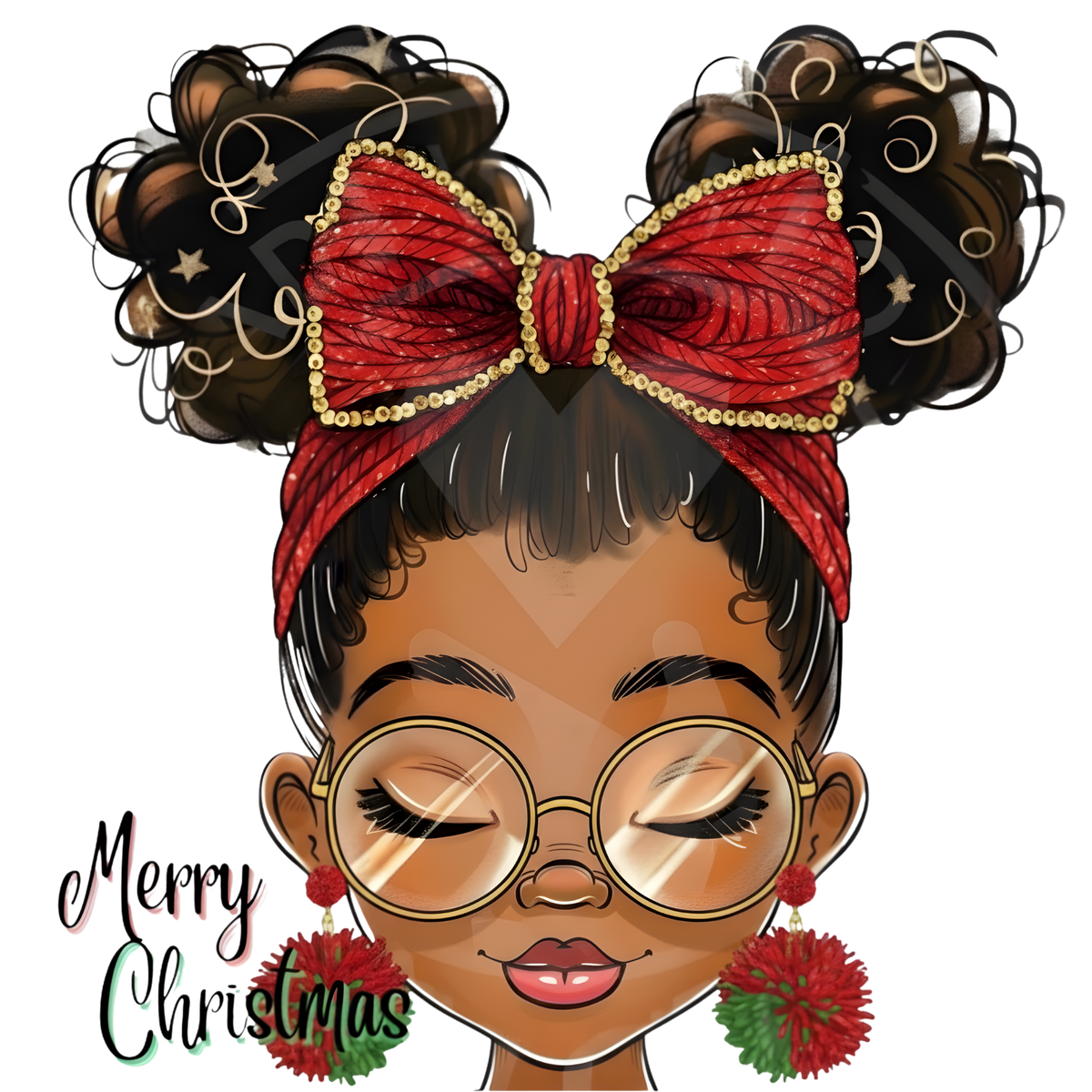 Festive Black woman Christmas DTF transfer design XMAS1469-31. Physical transfer only.