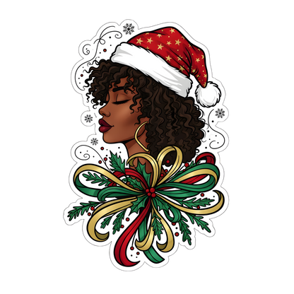 Festive Black woman Christmas DTF transfer design XMAS1469-32. Physical transfer only.