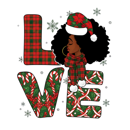 Festive Black woman Christmas DTF transfer design XMAS1469-33. Physical transfer only.