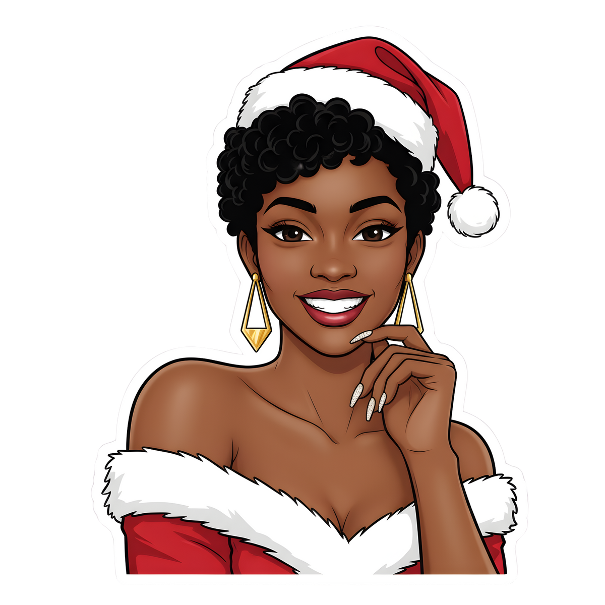 Festive Black woman Christmas DTF transfer design XMAS1469-34. Physical transfer only.
