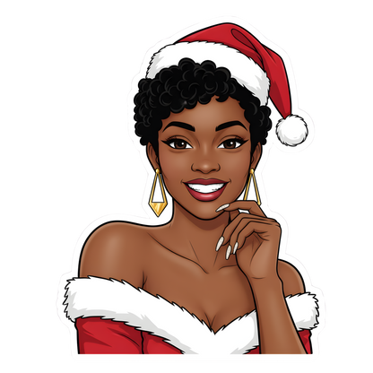 Festive Black woman Christmas DTF transfer design XMAS1469-34. Physical transfer only.