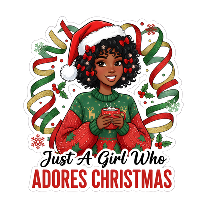 Festive Black woman Christmas DTF transfer design XMAS1469-36. Physical transfer only.