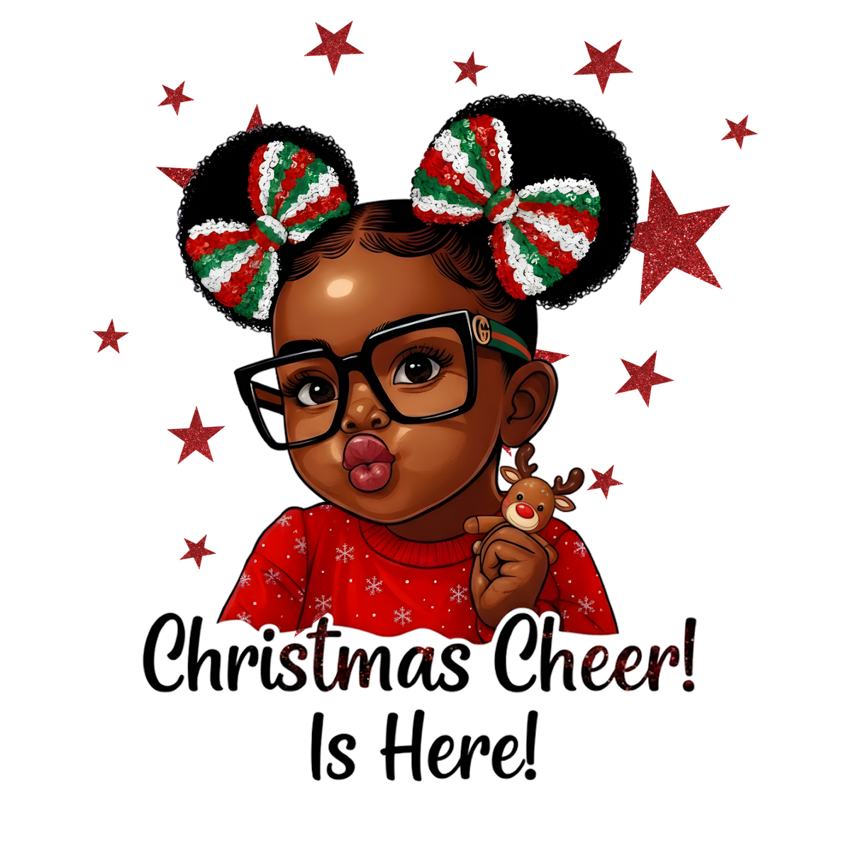 Festive Black woman Christmas DTF transfer design XMAS1469-37. Physical transfer only.