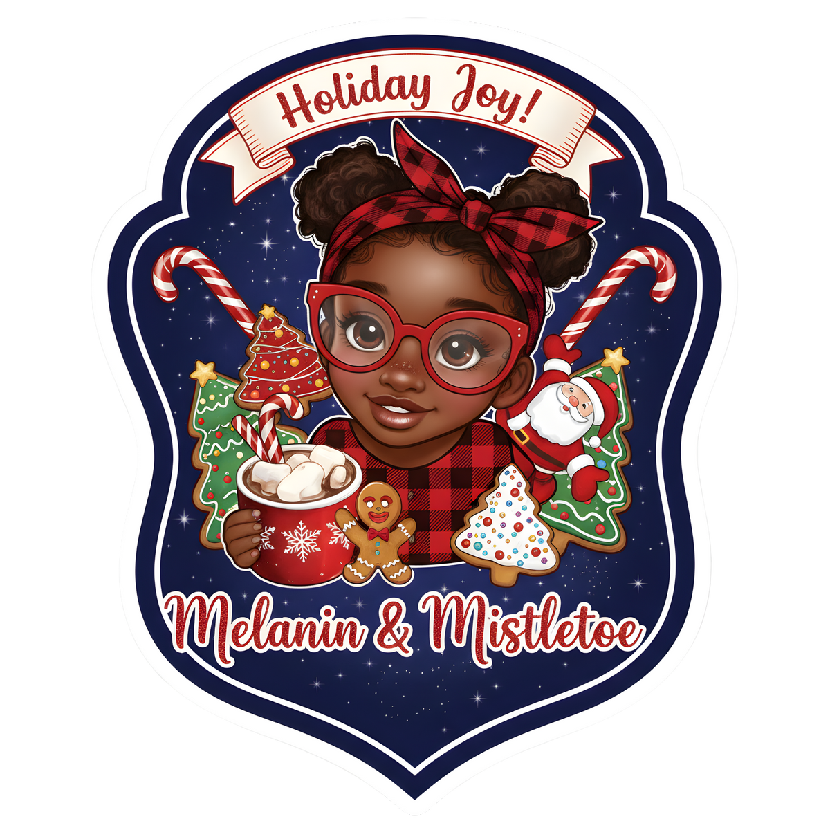 Festive Black woman Christmas DTF transfer design XMAS1469-39. Physical transfer only.