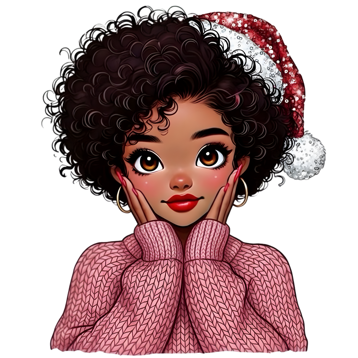 Festive Black woman Christmas DTF transfer design XMAS1469-4. Physical transfer only.