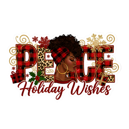 Festive Black woman Christmas DTF transfer design XMAS1469-41. Physical transfer only.