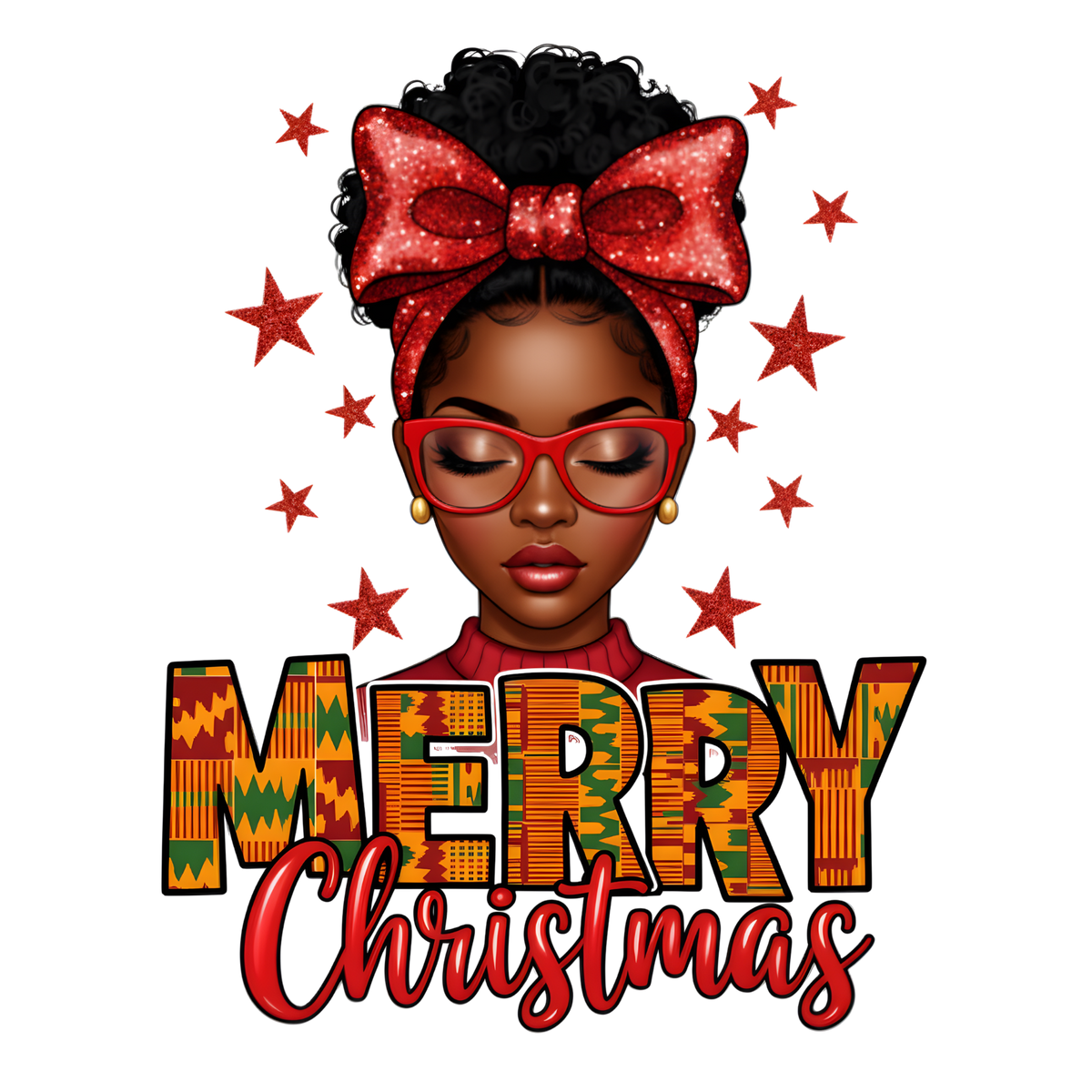 Festive Black woman Christmas DTF transfer design XMAS1469-7. Physical transfer only.