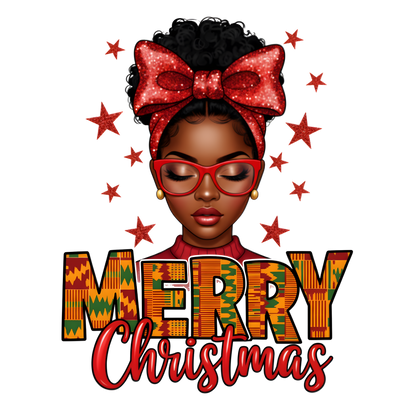 Festive Black woman Christmas DTF transfer design XMAS1469-7. Physical transfer only.