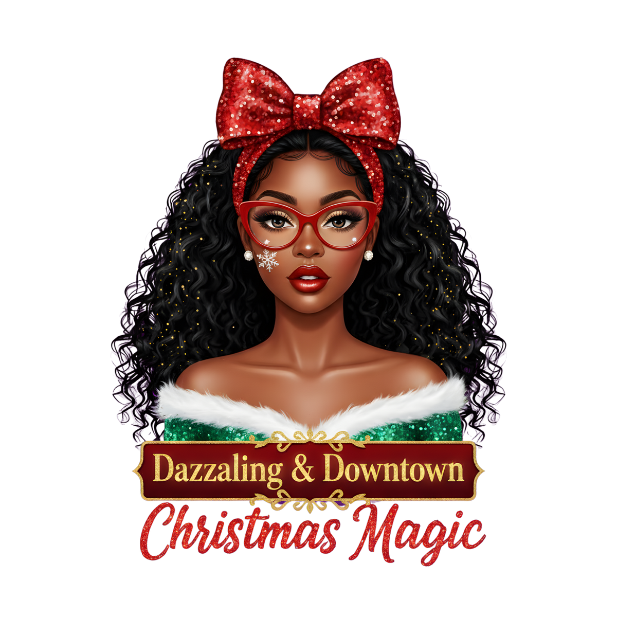 Festive Black woman Christmas DTF transfer design XMAS1469-8. Physical transfer only.