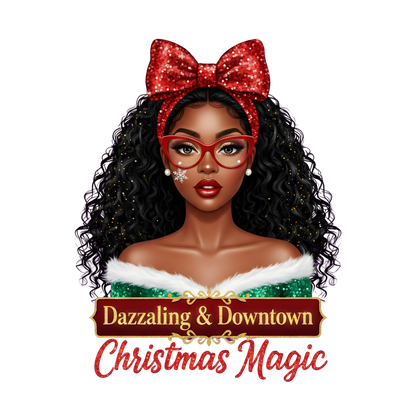 Festive Black woman Christmas DTF transfer design XMAS1469-8. Physical transfer only.
