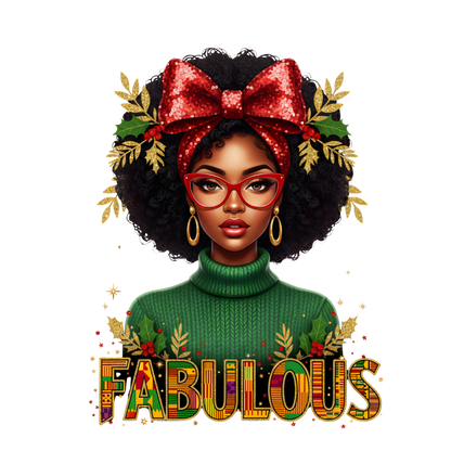 Festive Black woman Christmas DTF transfer design XMAS1469-9. Physical transfer only.