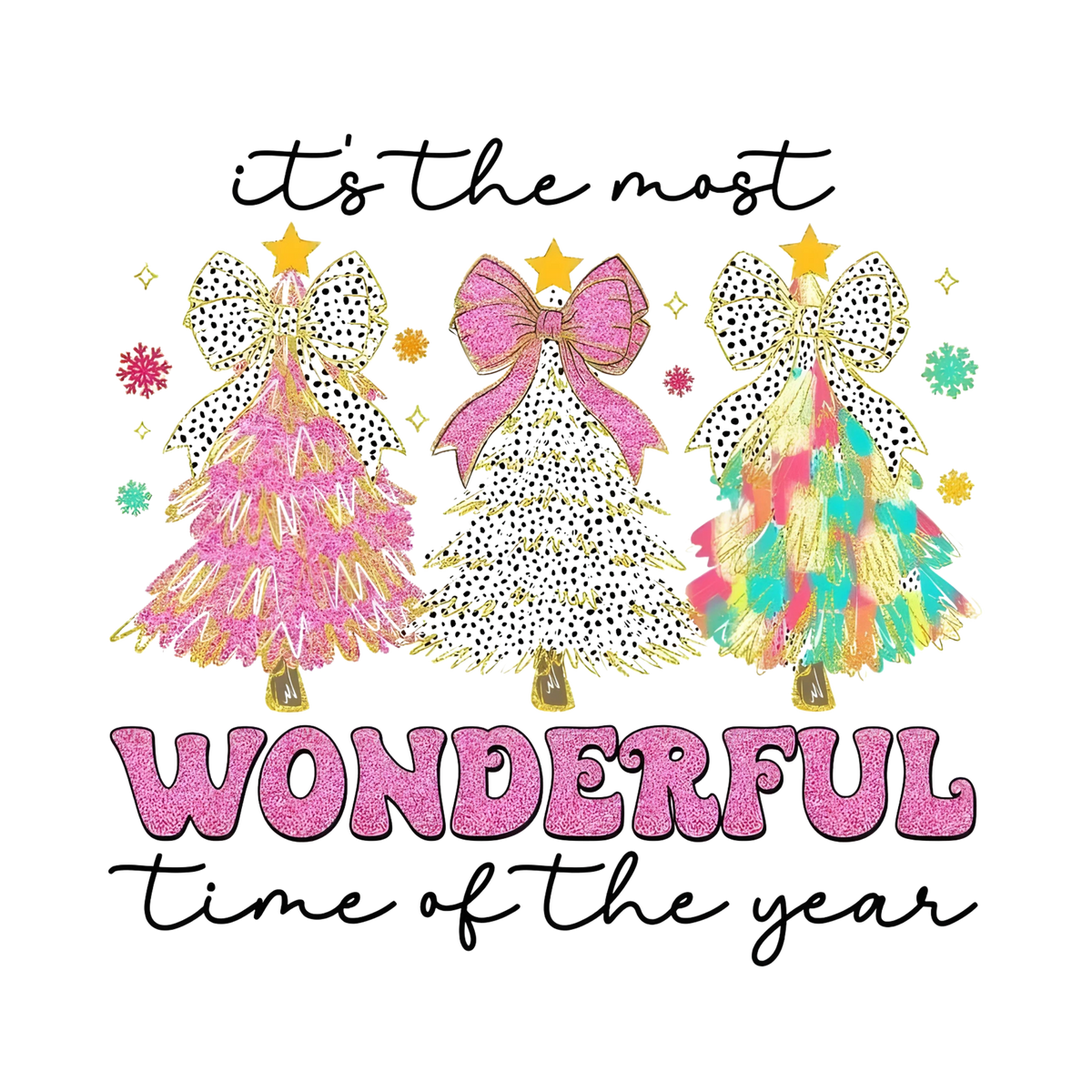 Whimsical Christmas tree DTF transfer design XMAS1470-10. Physical transfer only.