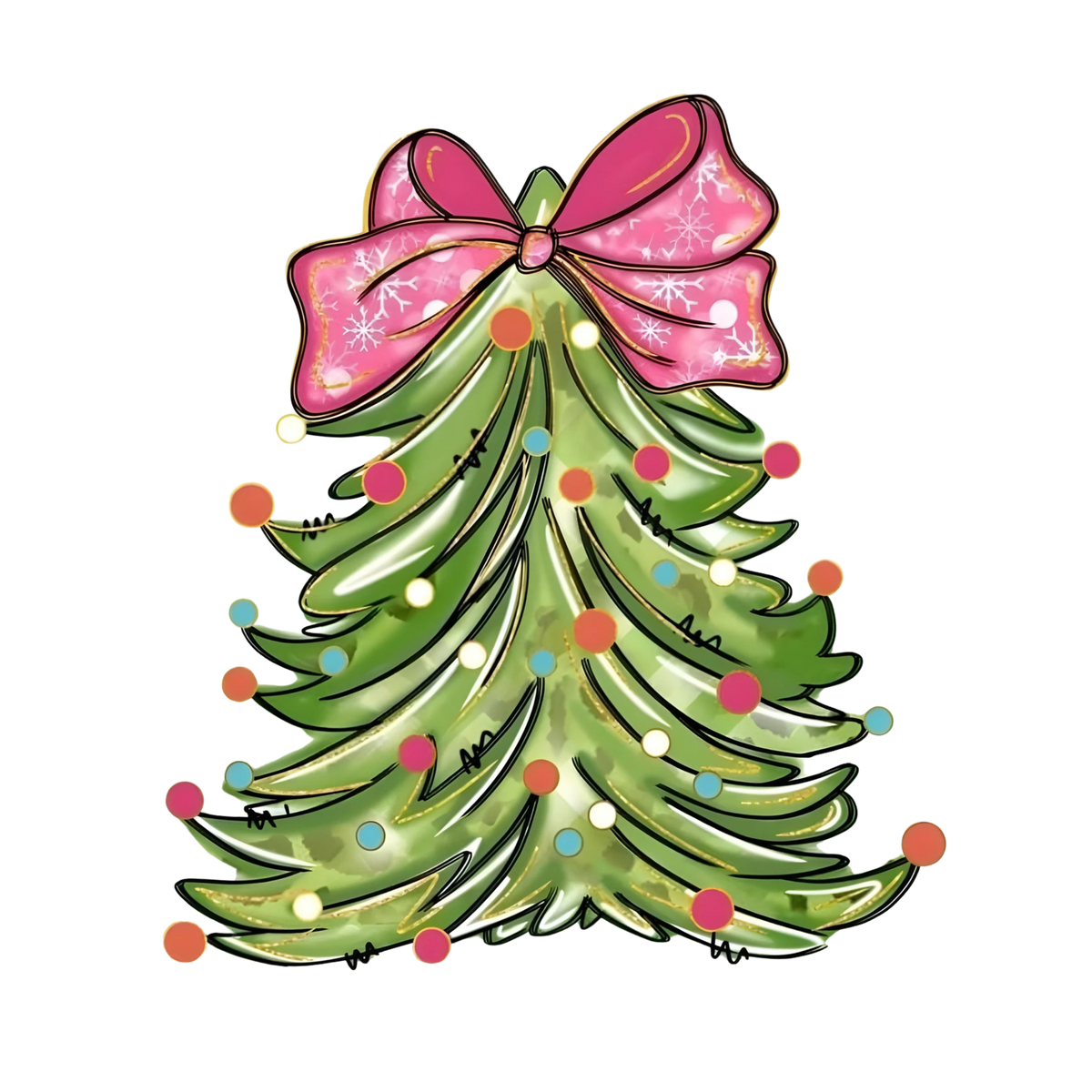 Whimsical Christmas tree DTF transfer design XMAS1470-12. Physical transfer only.