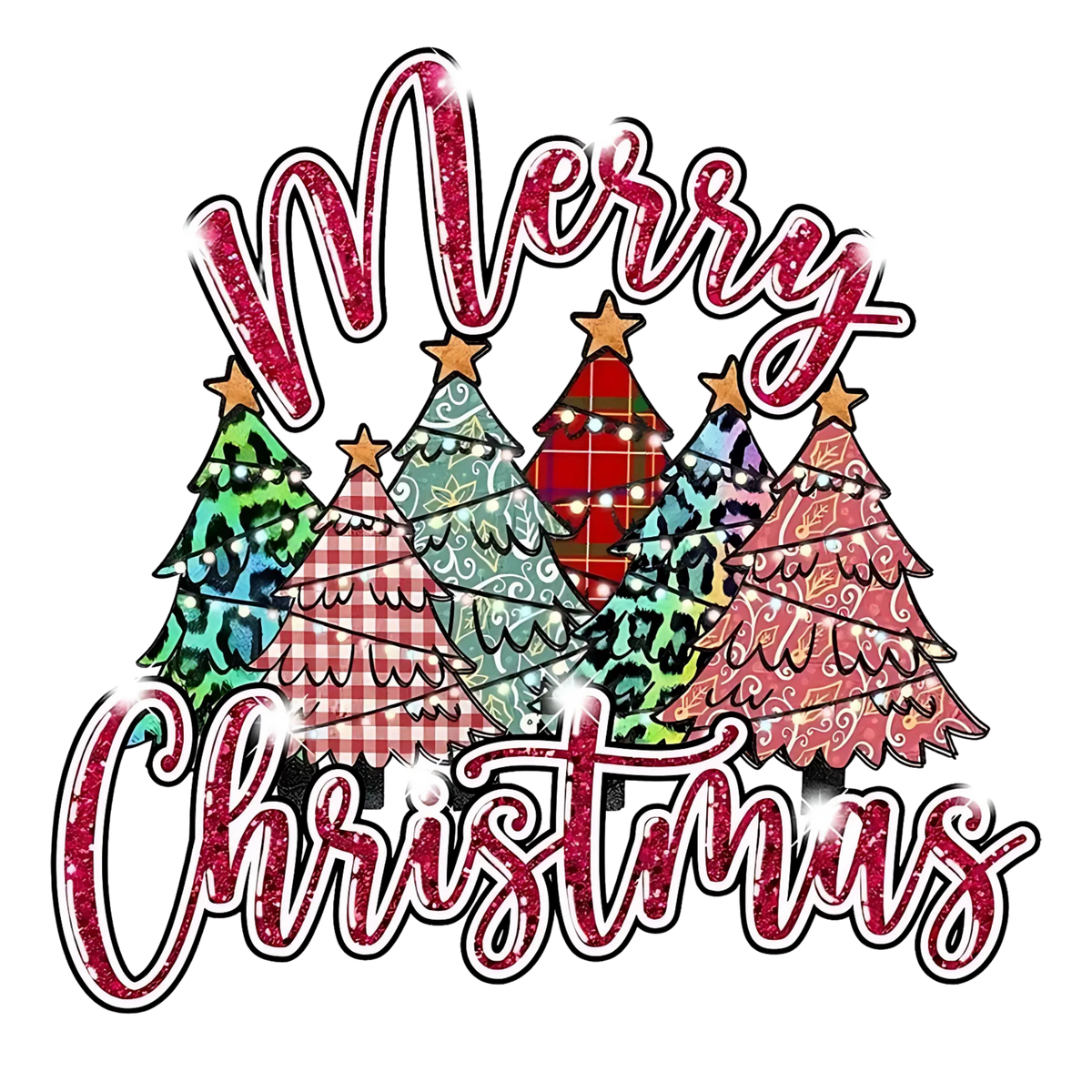 Whimsical Christmas tree DTF transfer design XMAS1470-13. Physical transfer only.
