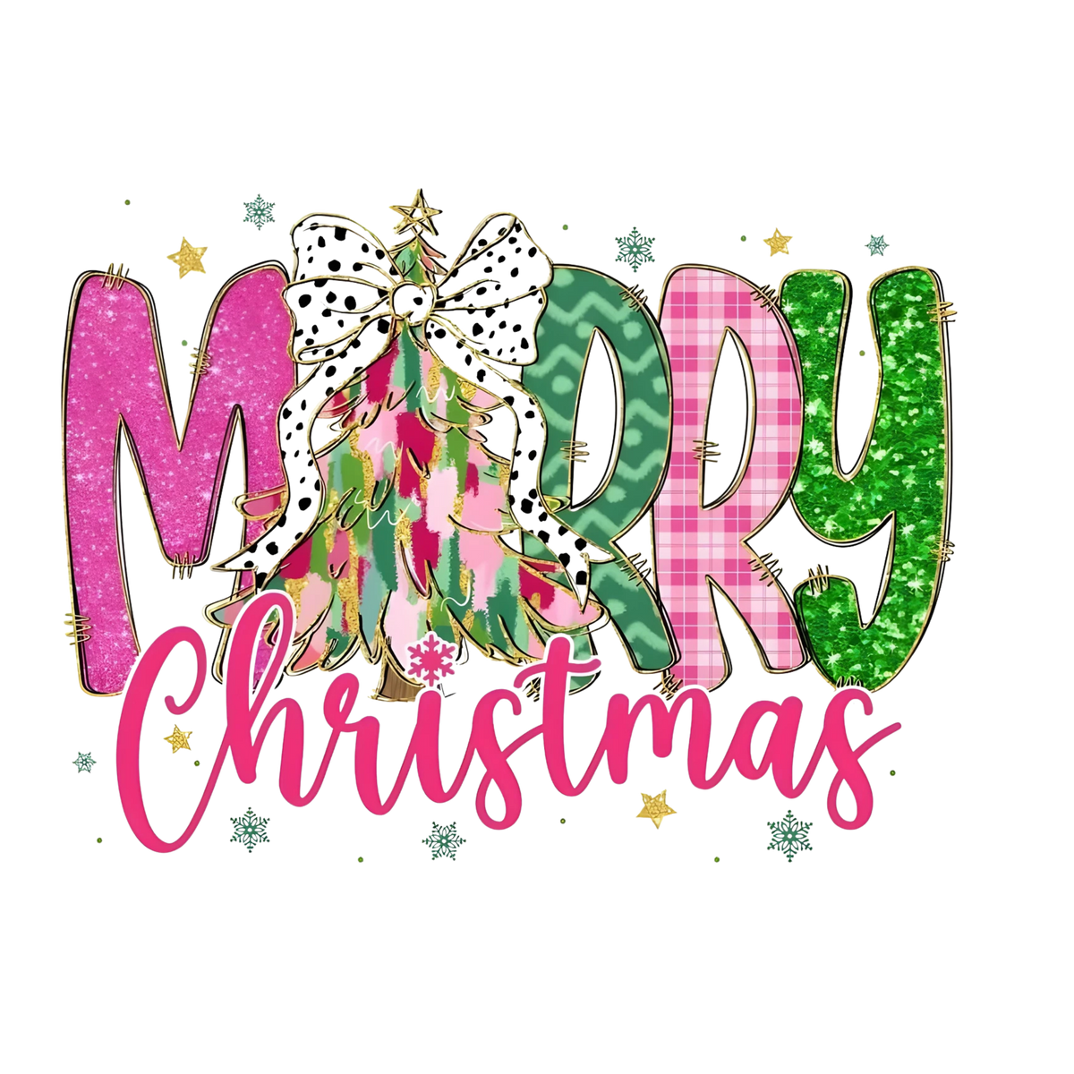 Whimsical Christmas tree DTF transfer design XMAS1470-16. Physical transfer only.