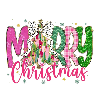 Whimsical Christmas tree DTF transfer design XMAS1470-16. Physical transfer only.