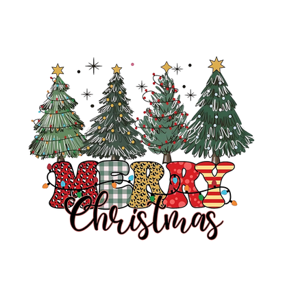 Whimsical Christmas tree DTF transfer design XMAS1470-19. Physical transfer only.