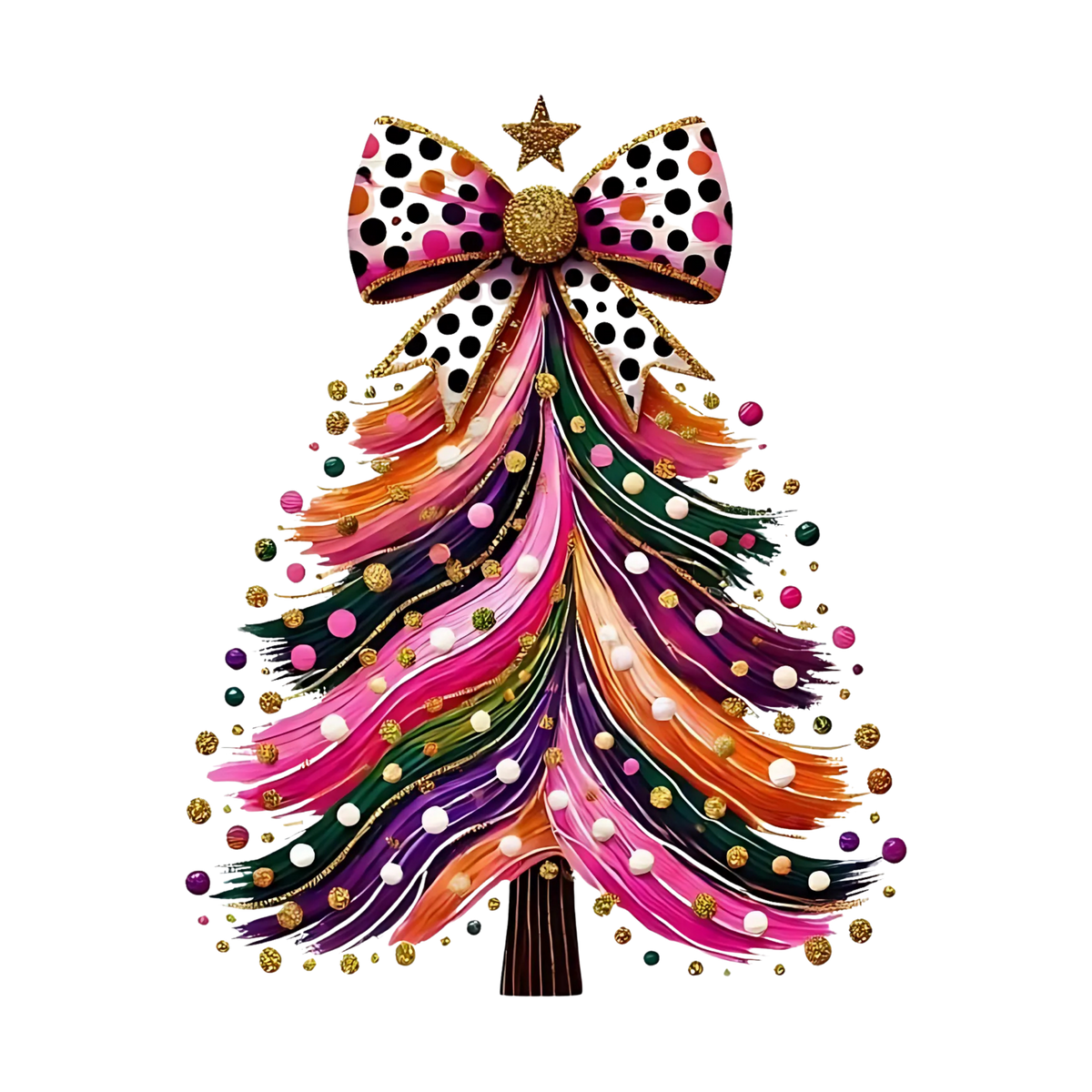Whimsical Christmas tree DTF transfer design XMAS1470-2. Physical transfer only.