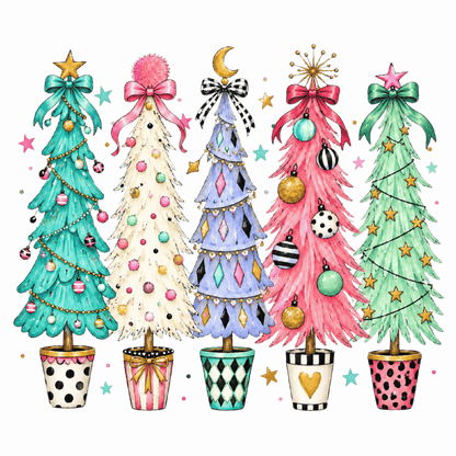 Whimsical Christmas tree DTF transfer design XMAS1470-20. Physical transfer only.