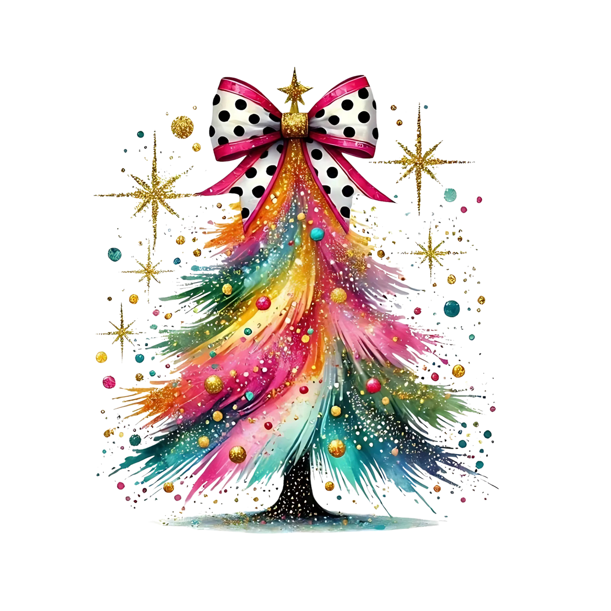 Whimsical Christmas tree DTF transfer design XMAS1470-22. Physical transfer only.