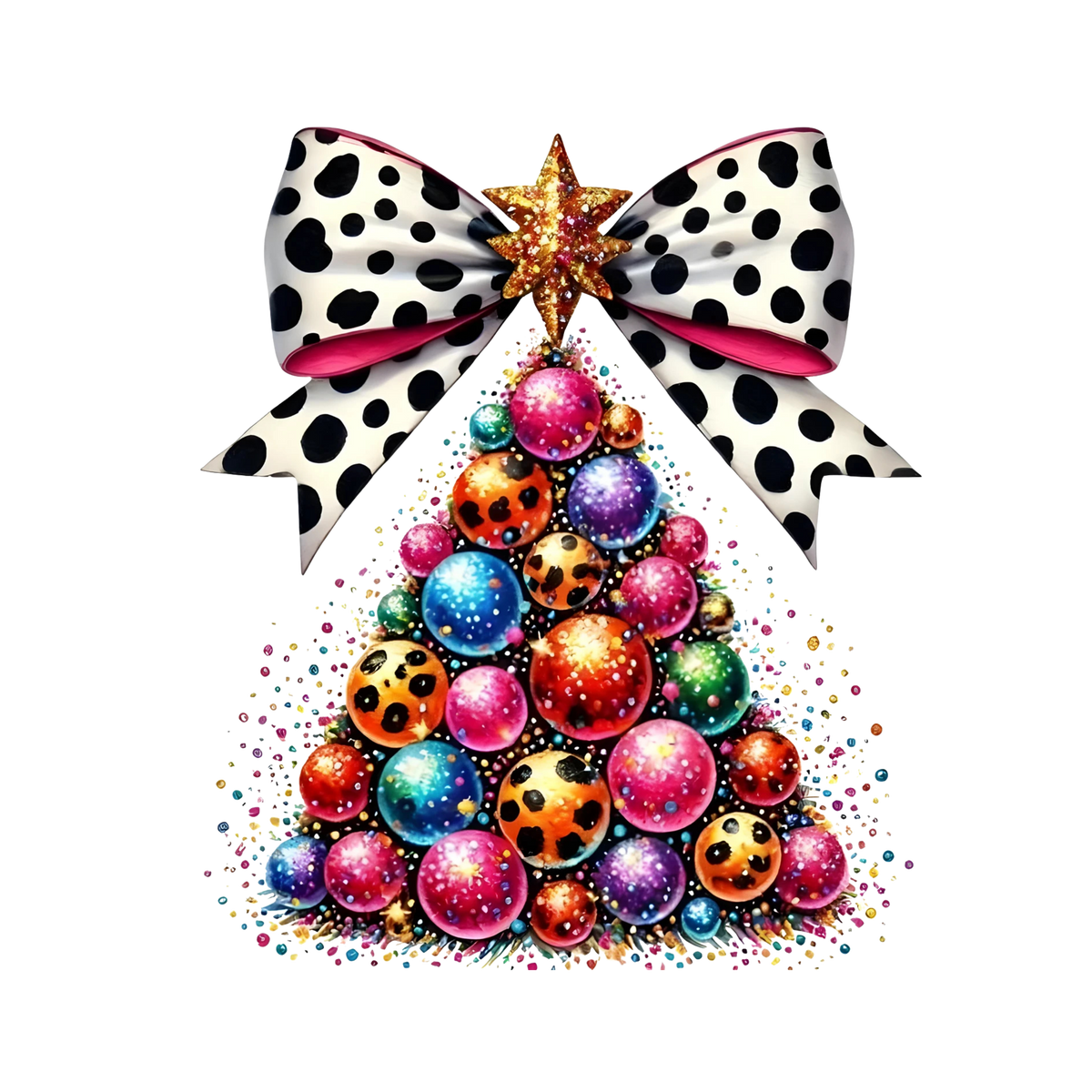 Whimsical Christmas tree DTF transfer design XMAS1470-23. Physical transfer only.