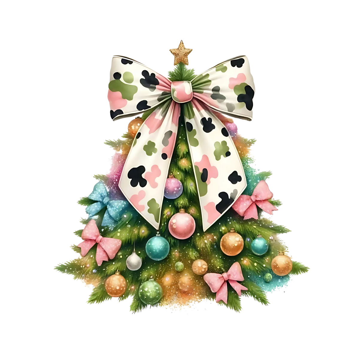 Whimsical Christmas tree DTF transfer design XMAS1470-24. Physical transfer only.