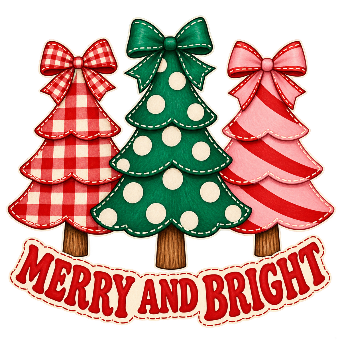 Whimsical Christmas tree DTF transfer design XMAS1470-3. Physical transfer only.