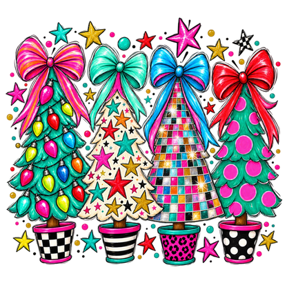 Whimsical Christmas tree DTF transfer design XMAS1470-4. Physical transfer only.