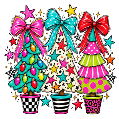 Whimsical Christmas tree DTF transfer design XMAS1470-5. Physical transfer only.