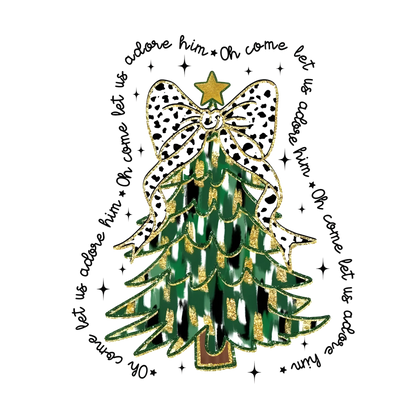 Whimsical Christmas tree DTF transfer design XMAS1470-8. Physical transfer only.
