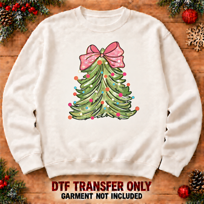 Whimsical Christmas tree DTF transfer XMAS1470-12 shown at 12 inches on an adult sweatshirt. Garment not included.