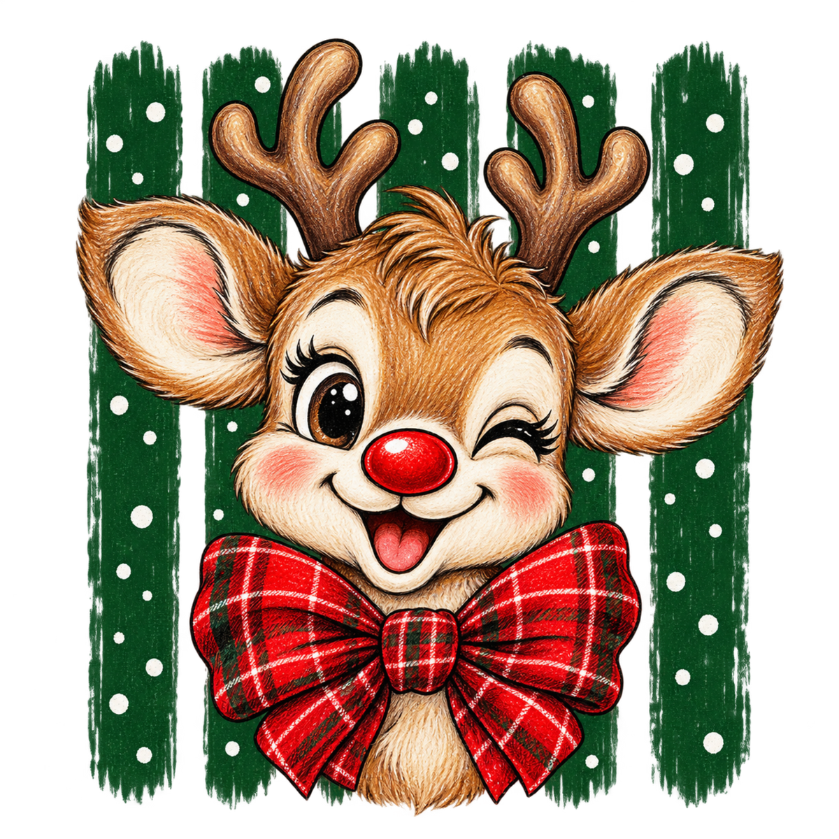 Brushstroke Santa and reindeer DTF transfer design XMAS1471-10. Physical transfer only.