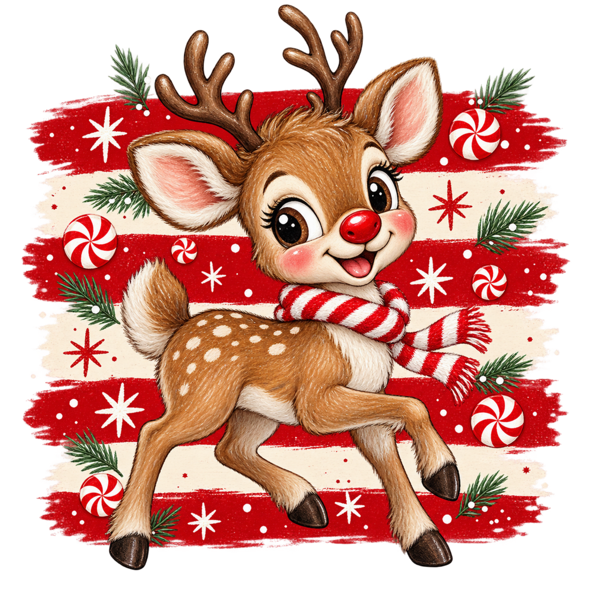 Brushstroke Santa and reindeer DTF transfer design XMAS1471-11. Physical transfer only.