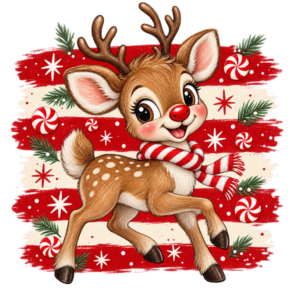 Brushstroke Santa and reindeer DTF transfer design XMAS1471-11. Physical transfer only.