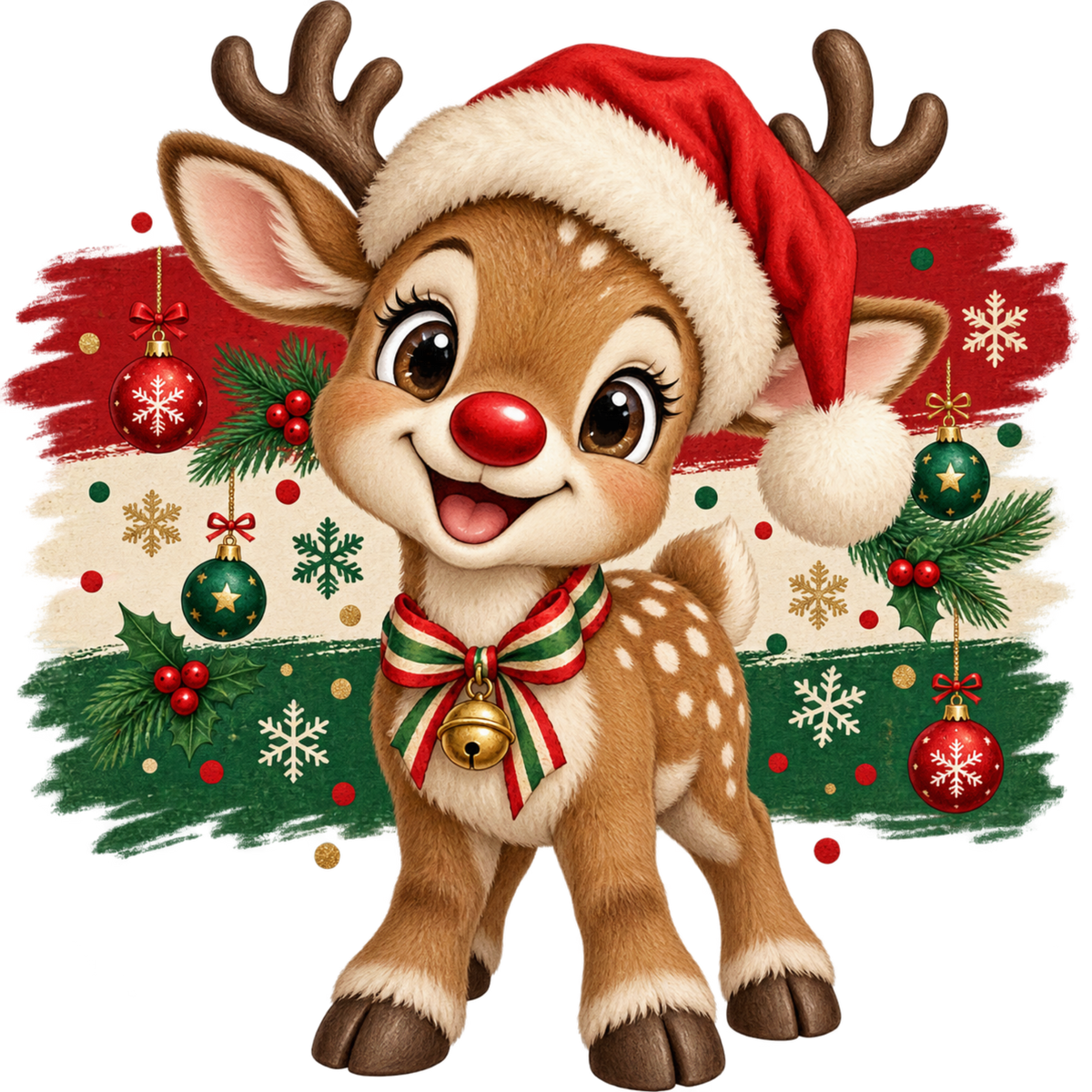 Brushstroke Santa and reindeer DTF transfer design XMAS1471-12. Physical transfer only.