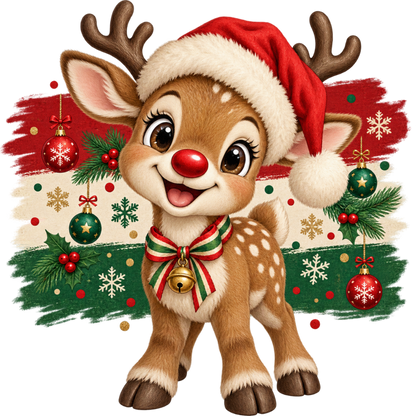 Brushstroke Santa and reindeer DTF transfer design XMAS1471-12. Physical transfer only.