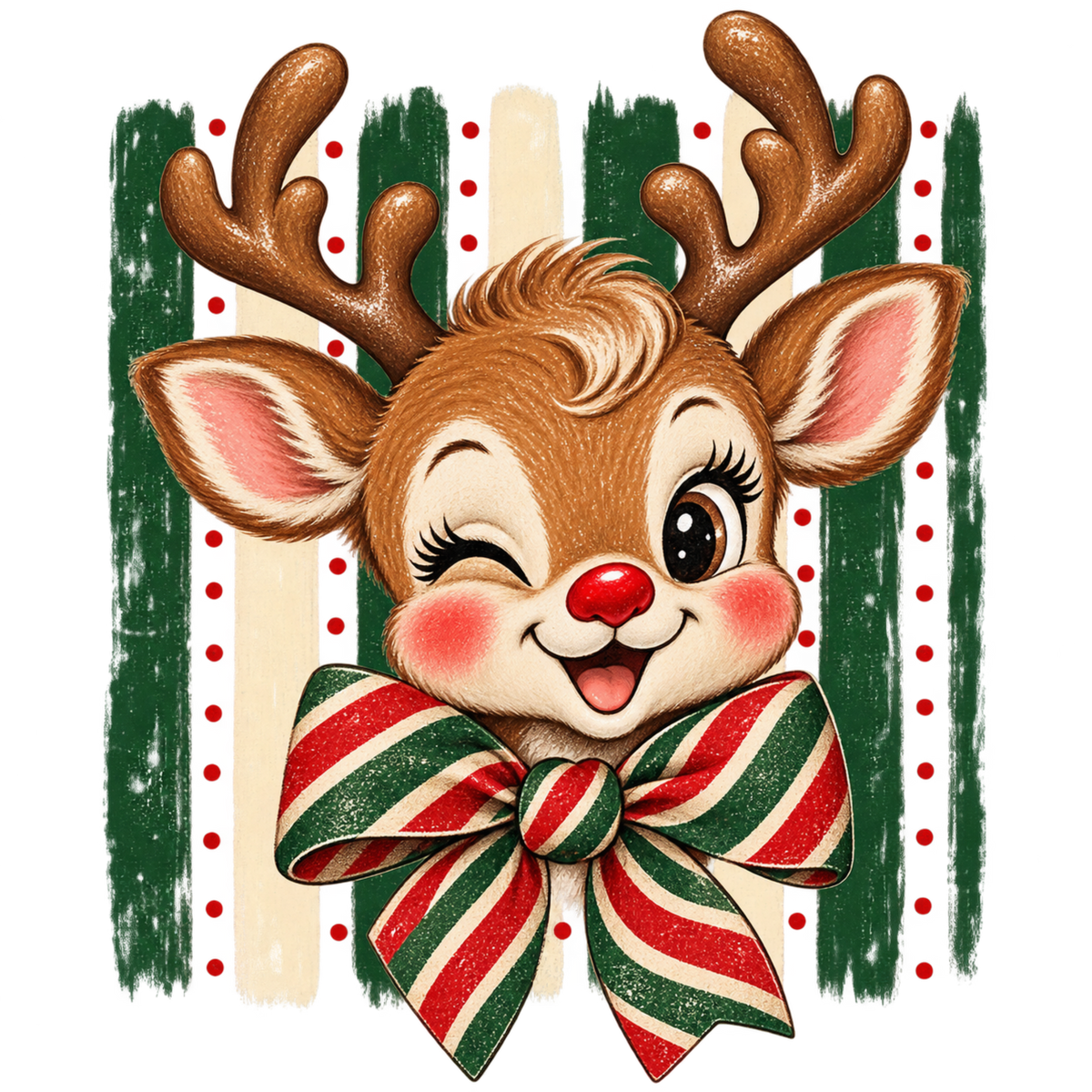 Brushstroke Santa and reindeer DTF transfer design XMAS1471-13. Physical transfer only.