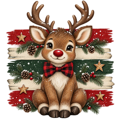 Brushstroke Santa and reindeer DTF transfer design XMAS1471-14. Physical transfer only.