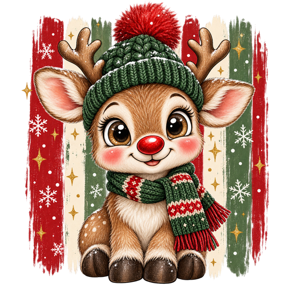 Brushstroke Santa and reindeer DTF transfer design XMAS1471-15. Physical transfer only.
