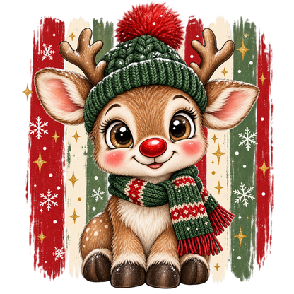 Brushstroke Santa and reindeer DTF transfer design XMAS1471-15. Physical transfer only.