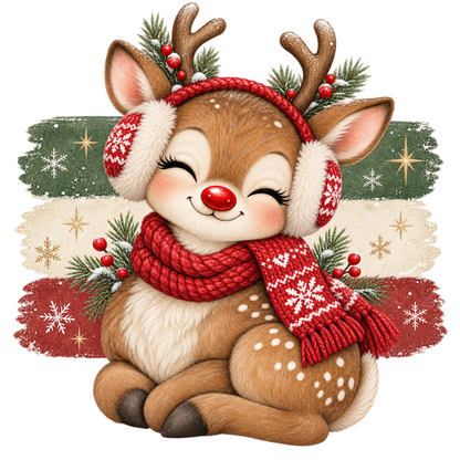 Brushstroke Santa and reindeer DTF transfer design XMAS1471-16. Physical transfer only.