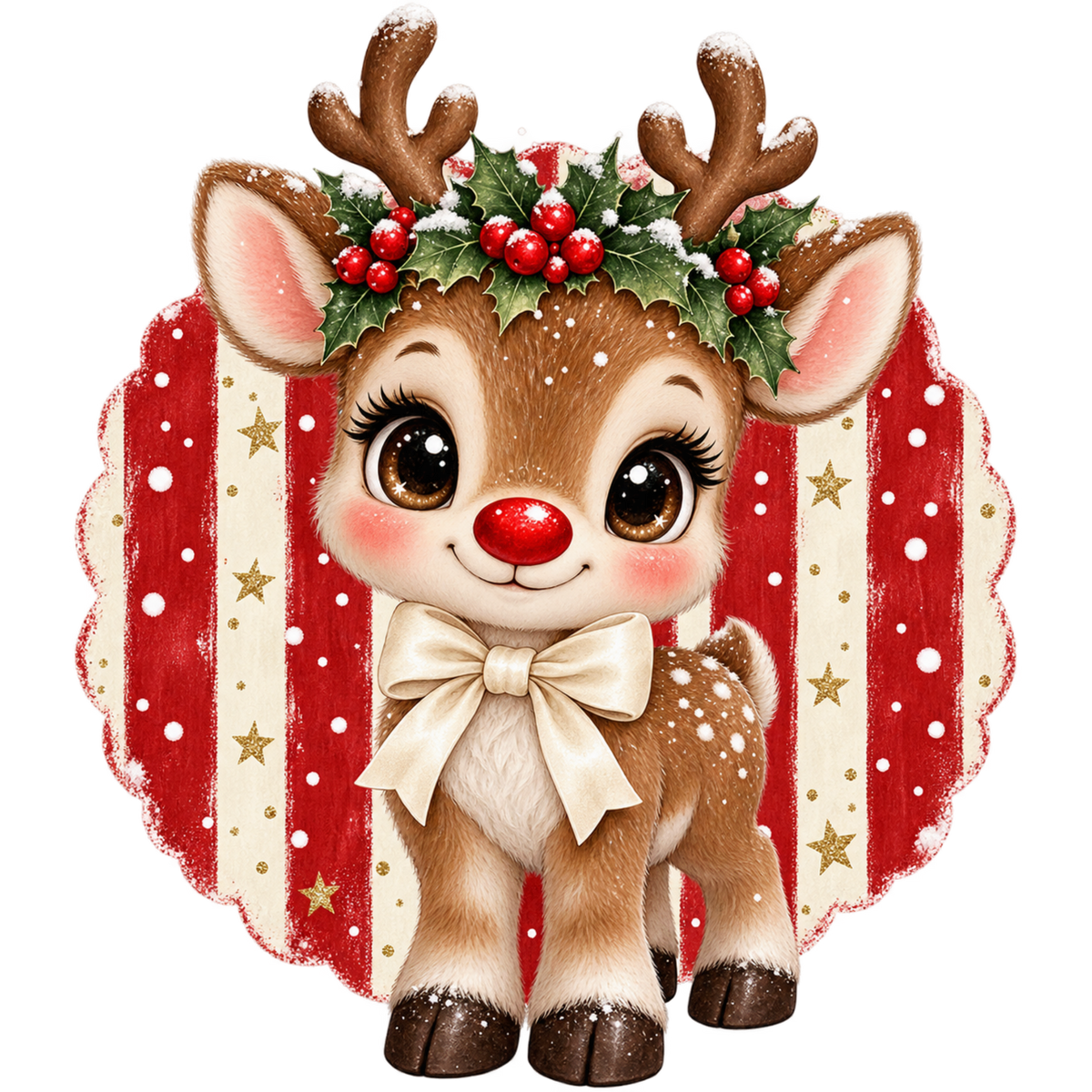Brushstroke Santa and reindeer DTF transfer design XMAS1471-17. Physical transfer only.