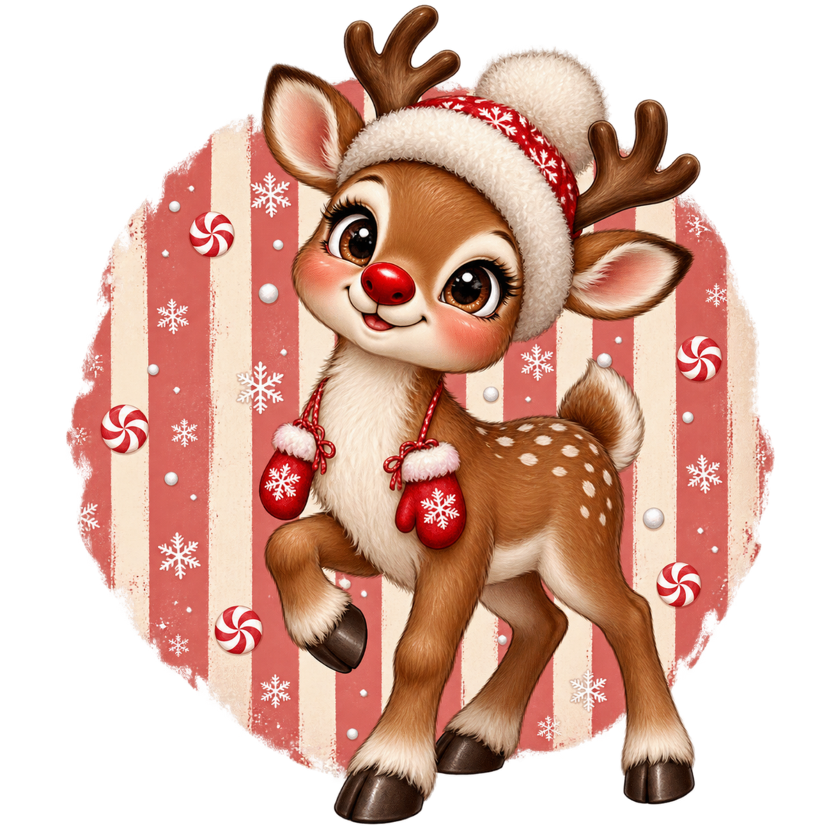 Brushstroke Santa and reindeer DTF transfer design XMAS1471-18. Physical transfer only.