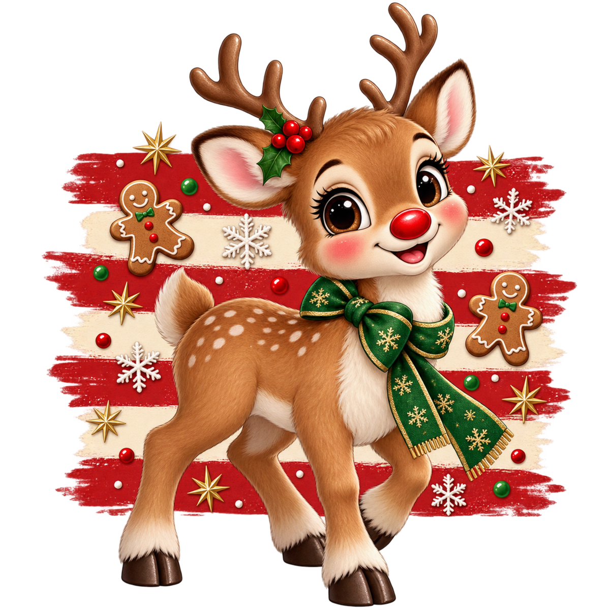 Brushstroke Santa and reindeer DTF transfer design XMAS1471-19. Physical transfer only.