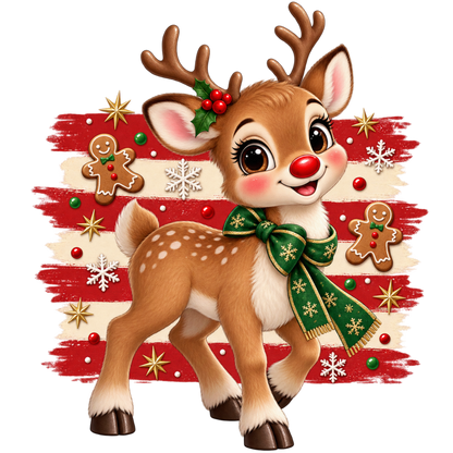 Brushstroke Santa and reindeer DTF transfer design XMAS1471-19. Physical transfer only.