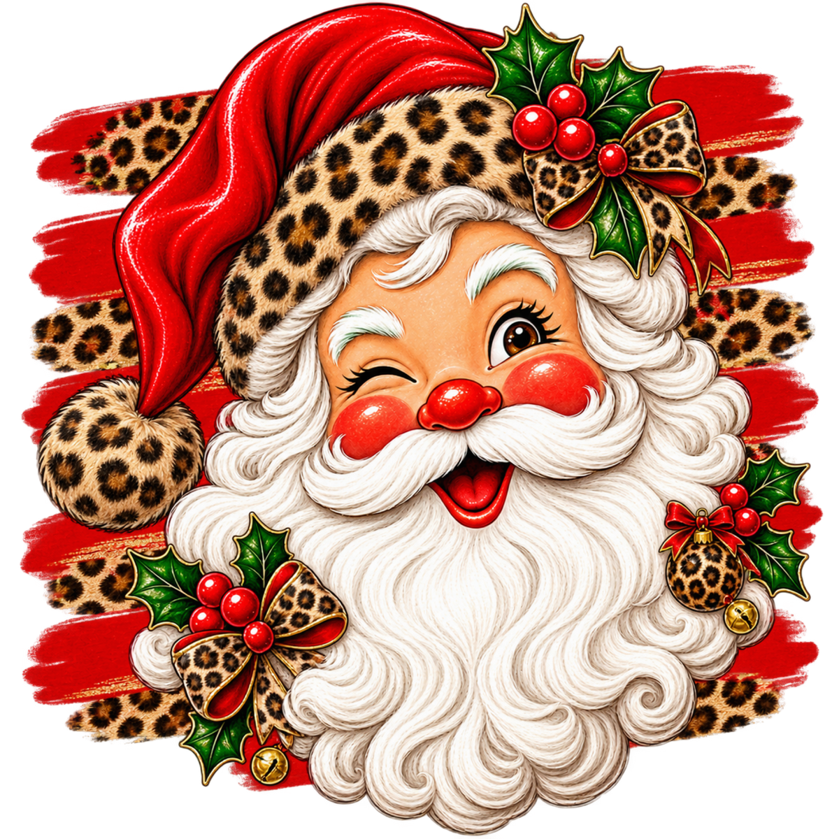 Brushstroke Santa and reindeer DTF transfer design XMAS1471-3. Physical transfer only.