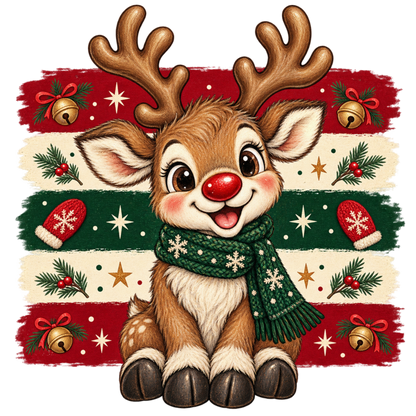 Brushstroke Santa and reindeer DTF transfer design XMAS1471-5. Physical transfer only.