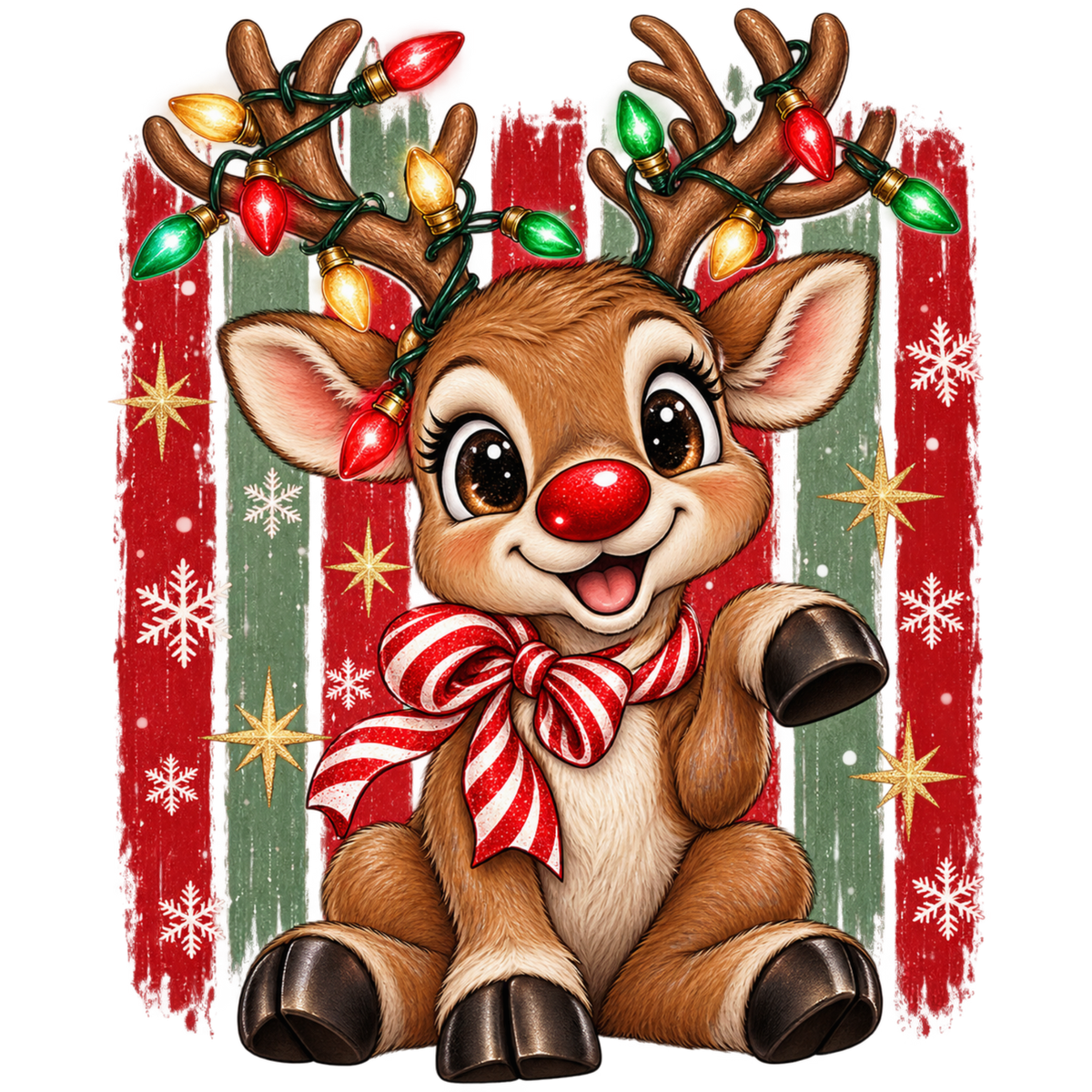 Brushstroke Santa and reindeer DTF transfer design XMAS1471-6. Physical transfer only.