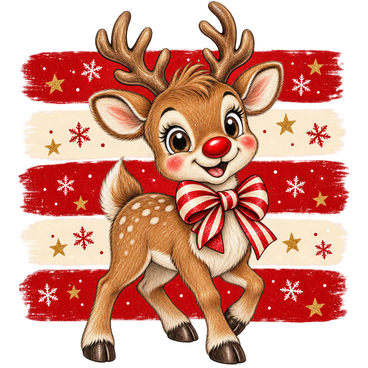 Brushstroke Santa and reindeer DTF transfer design XMAS1471-7. Physical transfer only.