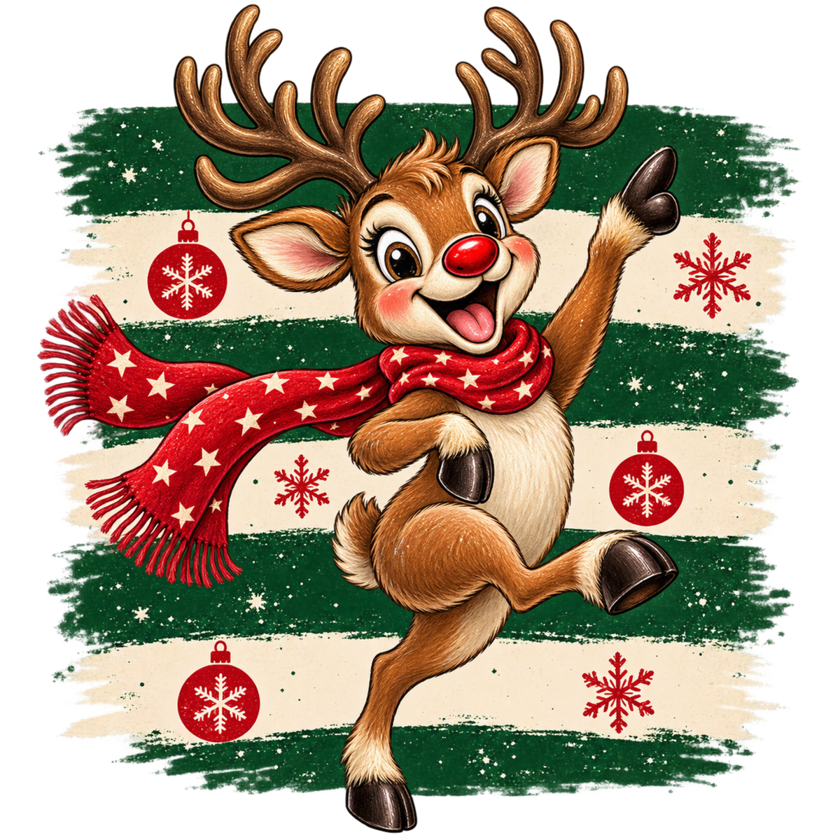 Brushstroke Santa and reindeer DTF transfer design XMAS1471-8. Physical transfer only.